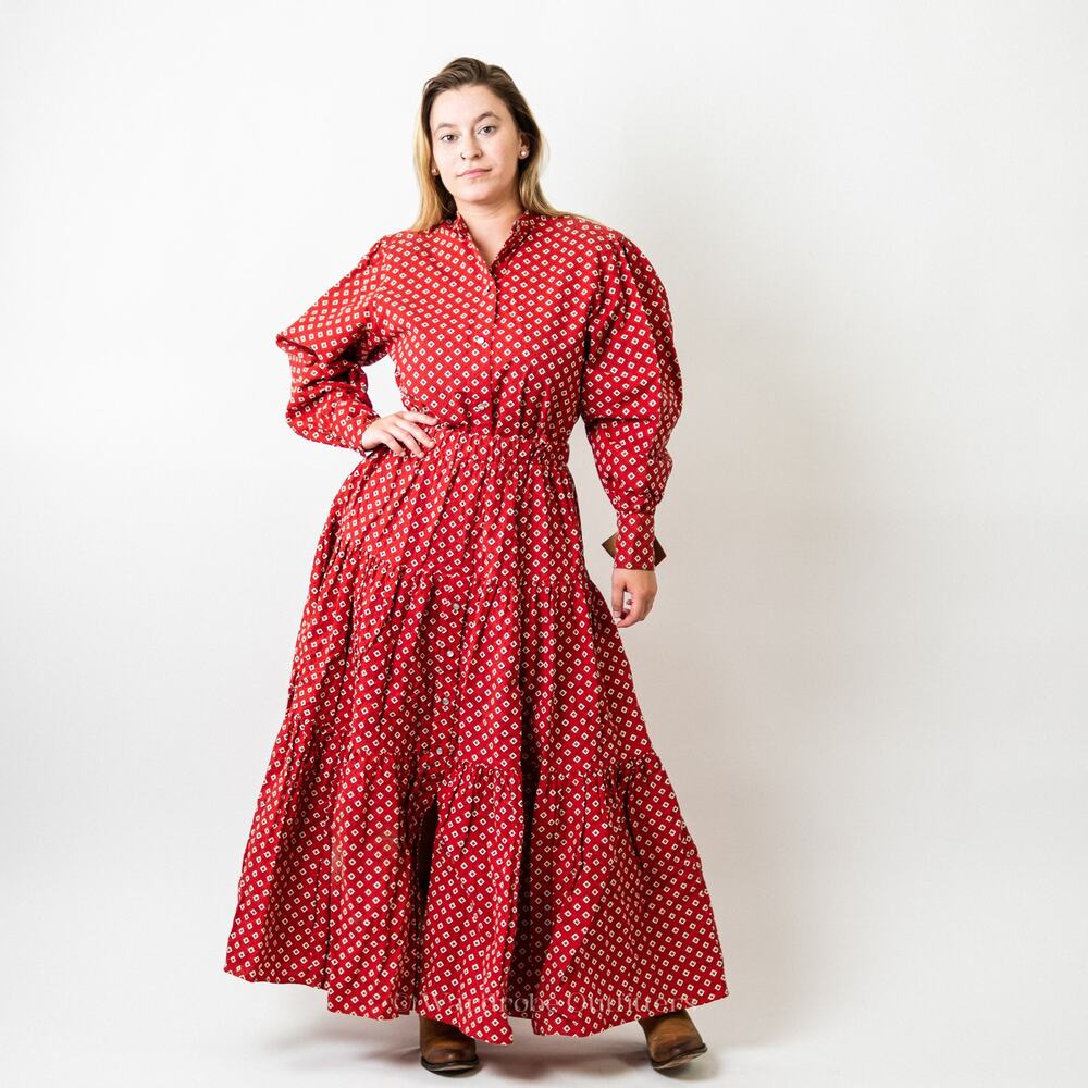 Vintage 70s Western Cowgirl Rodeo Prairie Skirt & Top Set Dress - M - Picture 2 of 11